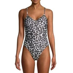 Juicy Couture Womens Nailhead One Piece Swimsuit Sz M High Cut Animal Print